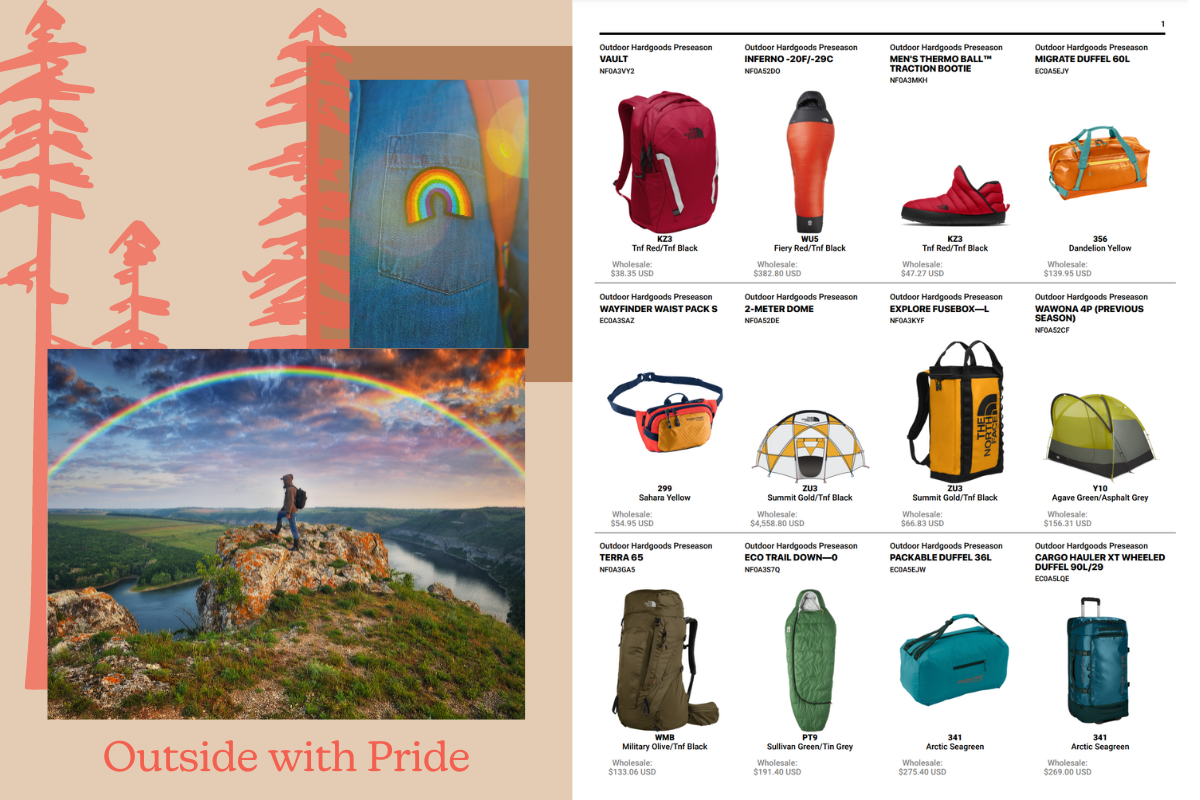 Outdoor Custom Catalog Builder with Outside with Pride branding and rainbow camping items
